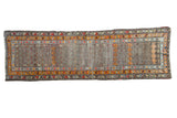 Antique Caucasian runner with distressed field, orange, beige, red geometric borders, 3'1