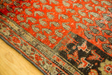Corner of antique Persian Malayer rug: unique charcoal tree of life, birds, distressed red field.