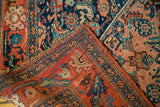 Hand-knotted foundation of an antique Bijar rug, revealing dense texture and colorful pattern.