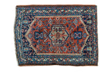 Vintage Persian Hamadan rug, rusty red field, blue Herati medallion, leaf border, 2'x2'8