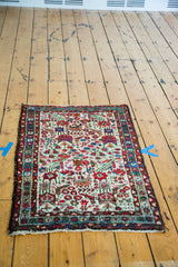Vintage Persian Hamadan runner with ivory field, light blue border, allover blossoming bird pattern.