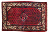 Cherry pomegranate red Vintage Persian Serbend rug, Mir design, center medallion, ivory border.