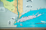 Pastel-colored vintage map detail showing Long Island, New York City area, and ship vignettes.