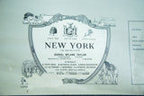 1960s vintage New York map vignette with marching figures and symbols key.