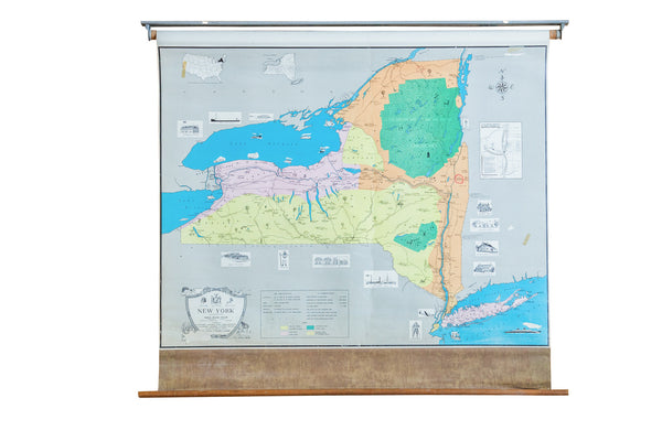 Vintage Pull Down Map of New York State // ONH Item 1933
