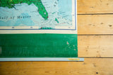 Vintage Rand McNally map detail showing Florida, Cuba, and textured green lower section.