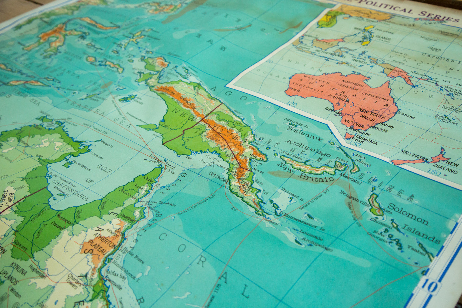 Vintage 1940s Denoyer Geppert Pull Down Map of Australia and Phillipines // ONH Item 1935 Image 1