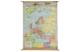 Antique Rand McNally pull down map of Europe, subtle blue political divisions, visible wrinkling, 44x65.