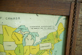 Antique map of New England, Great Lakes, highlighting 'Toy Industry' text, wood frame.