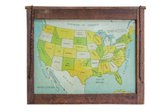 Antique Map Folk Art Painting of United States on tin // ONH Item 1938