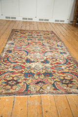 Secured fringe and expressive serrated leaf pattern on a gold field of antique Sultanabad rug.