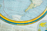 Detail of vintage map with yellow South Frigid Zone, South Temperate Zone, and zodiac symbols.