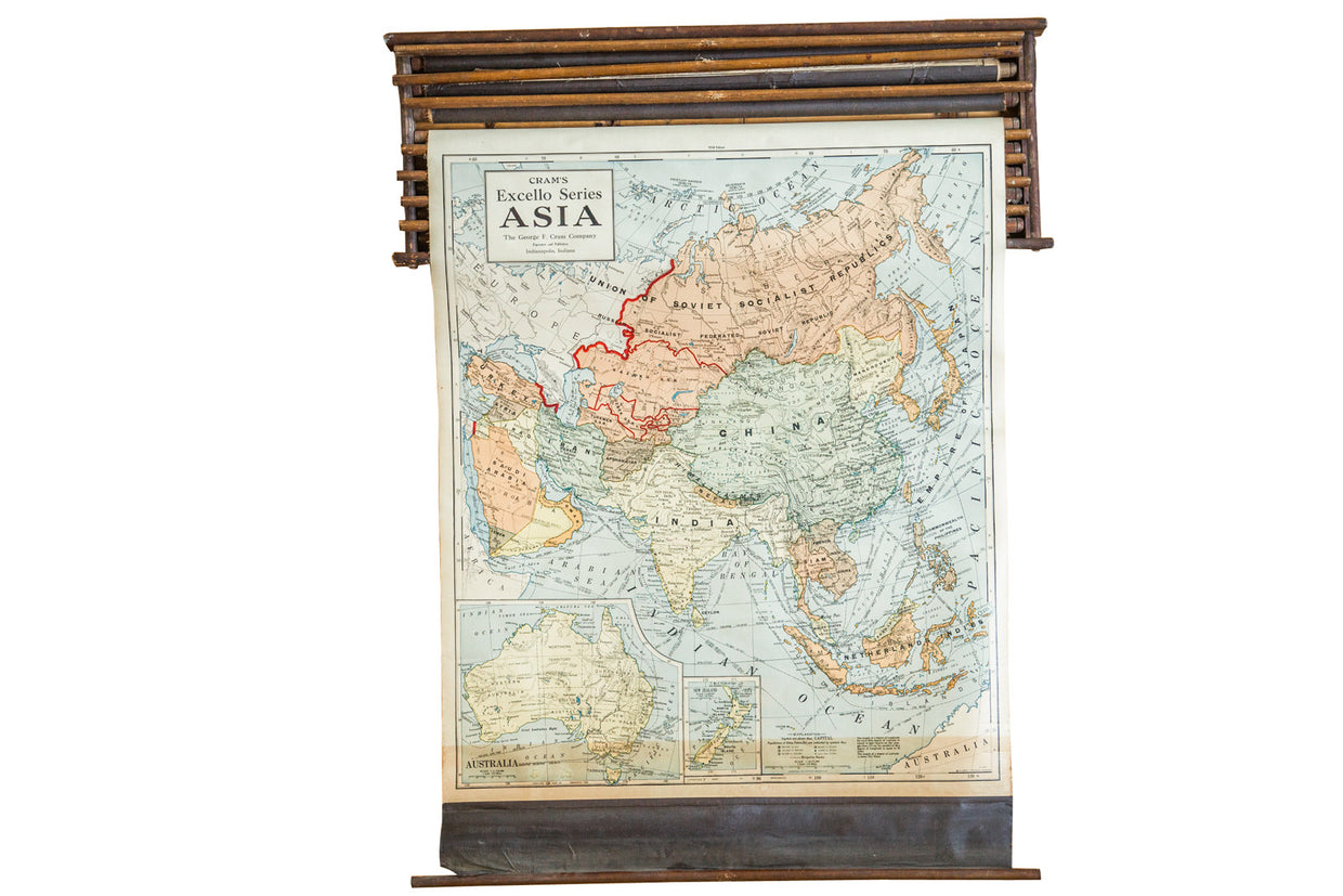 Crams 1938 Edition Pulldown Map Of Asia // ONH Item 1943