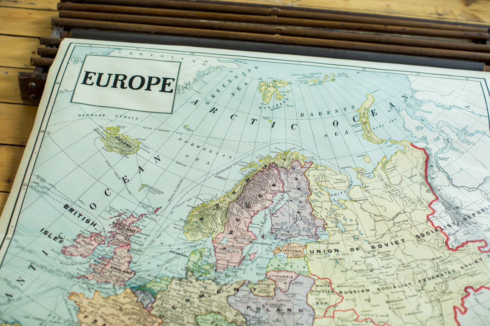 Crams 1938 Edition Vintage Pulldown Map Of Europe // ONH Item 1944 Image 1