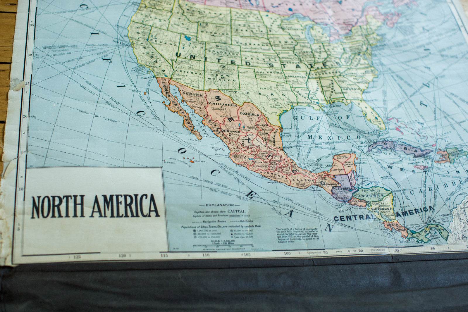 Crams 1938 Edition Vintage Pulldown Map Of North America // ONH Item 1945 Image 1