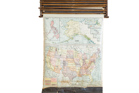 Crams 1938 Edition Vintage Pulldown Map Of United States // ONH Item 1946