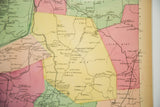 Close-up of the antique colored Bedford, New York map showing detailed place names.