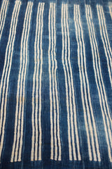 Textured vintage Batik blue textile with hand woven indigo striped pattern.