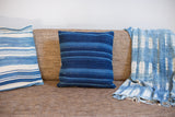 Dark Blue Striped Indigo Throw Pillow, finely handwoven vintage African textile, 16x16.