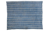 Hand woven indigo blue striped textile throw, vintage African cotton cloth, 3'9x4'10.