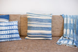Vintage Light Striped Indigo Throw Pillow, finely woven with varied blue and ivory stripes.