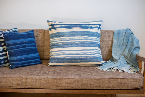 24x24 Light Striped Indigo Large Pillow // ONH Item 1979B