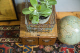 Mid Century industrial wire basket, rounded design, with original circular tag and blue patina.