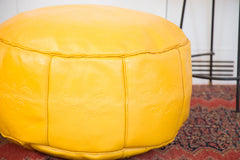 Antique Revival Leather Moroccan Pouf Ottoman - Fly Yellow // ONH Item 1992-1A Image 2