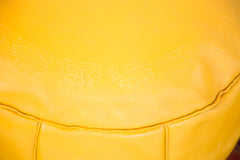 Antique Revival Leather Moroccan Pouf Ottoman - Fly Yellow // ONH Item 1992-1A Image 4