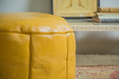 Antique Revival Leather Moroccan Pouf Ottoman - Mustard Yellow // ONH Item 1992 Image 6