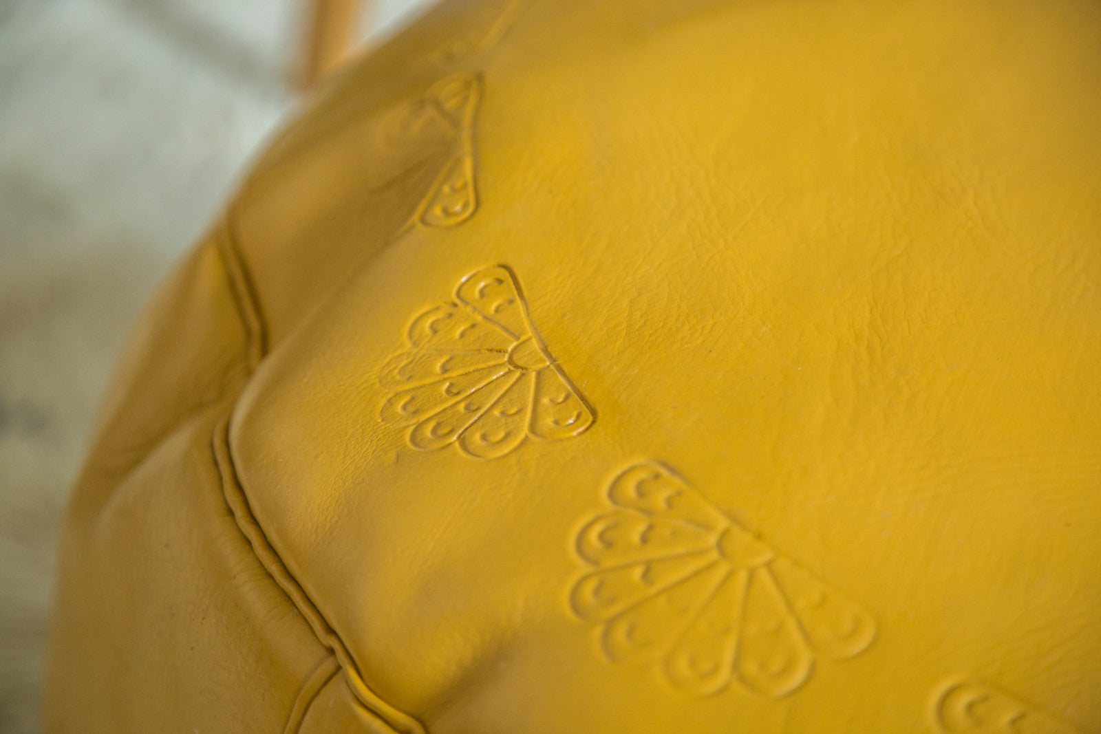 Antique Revival Leather Moroccan Pouf Ottoman - Mustard Yellow // ONH Item 1992 Image 1