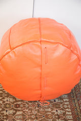Antique Revival Leather Moroccan Pouf Ottoman - Tangerine Orange // ONH Item 1994-1A Image 6