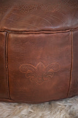 Antique Revival Leather Moroccan Pouf Ottoman - Dark Whiskey // ONH Item 1995-1A Image 4