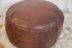 Antique Revival Leather Moroccan Pouf Ottoman - Dark Whiskey // ONH Item 1995-1A Image 5