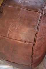 Antique Revival Leather Moroccan Pouf Ottoman - Dark Whiskey // ONH Item 1995-1A Image 7