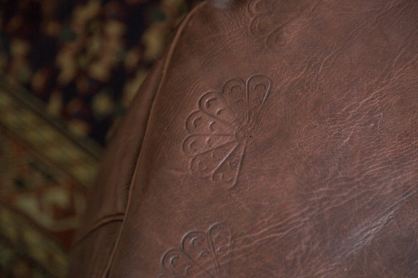 Antique Revival Leather Moroccan Pouf Ottoman - Whiskey Brown // ONH Item 1995 Image 8