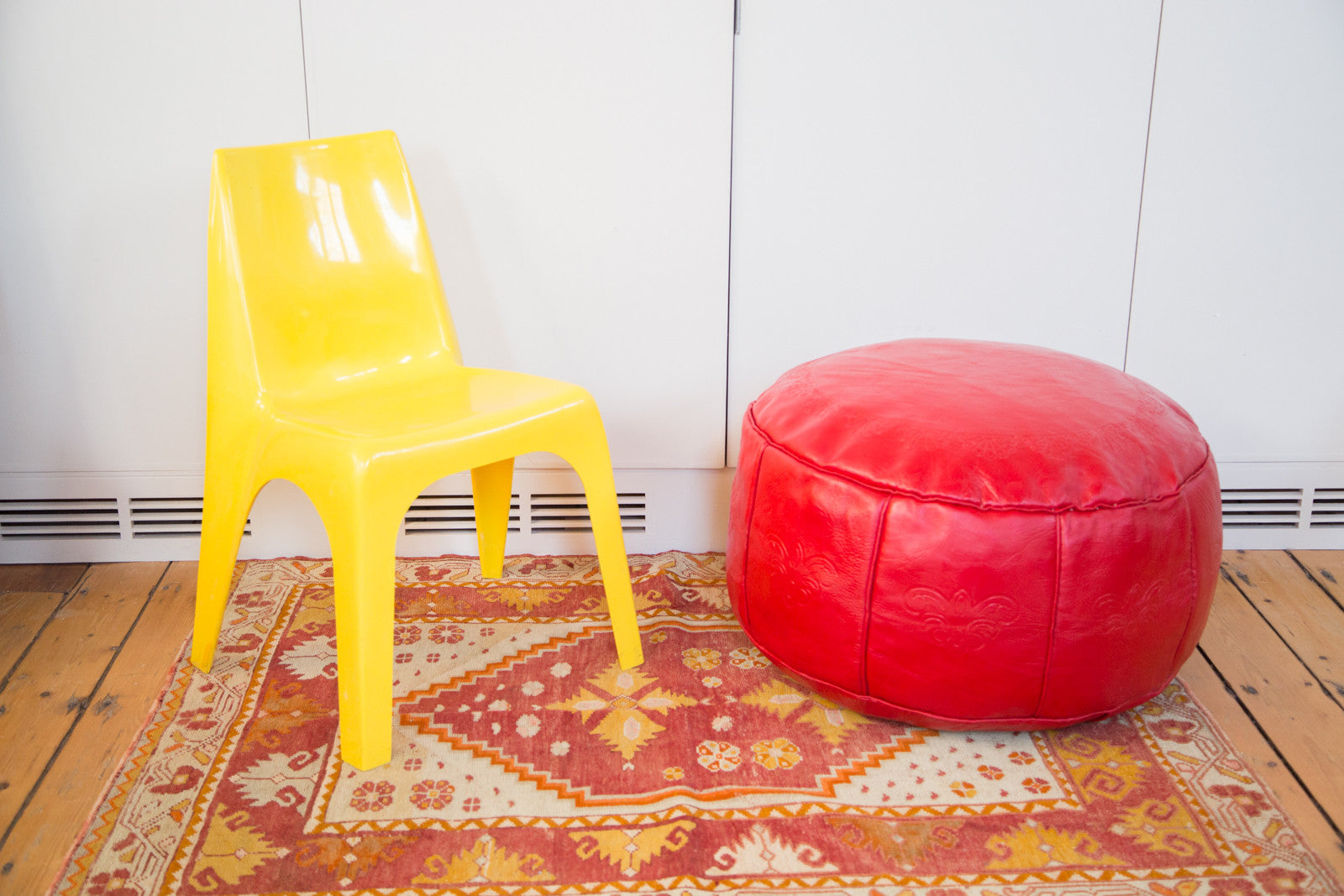 Antique Revival Leather Moroccan Pouf Ottoman - Cherry Red // ONH Item 1996-1A Image 1