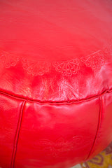 Antique Revival Leather Moroccan Pouf Ottoman - Cherry Red // ONH Item 1996-1A Image 6