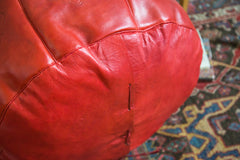 Antique Revival Leather Moroccan Pouf Ottoman - Cranberry Red // ONH Item 1996 Image 2