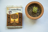 Persian style CoasterRug showing saffron yellow field, bold medallion, geometric patterns.
