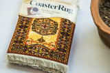 Saffron yellow field with bold medallion and intricate geometric borders on a CoasterRug.