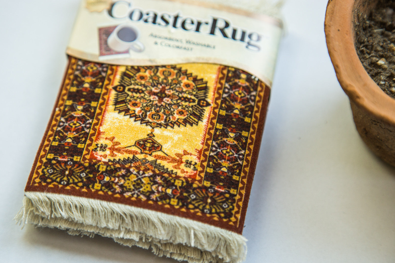 Ivory Gold Persian Rug Coaster Set // ONH Item 2003 Image 1