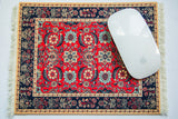 Pashmina Flowers mouse pad with red field, navy border, Mahi Herati pattern, 7x9 inches.