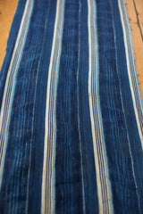 Hand-woven texture of the vintage African indigo cloth, with varied blue and cream stripes.