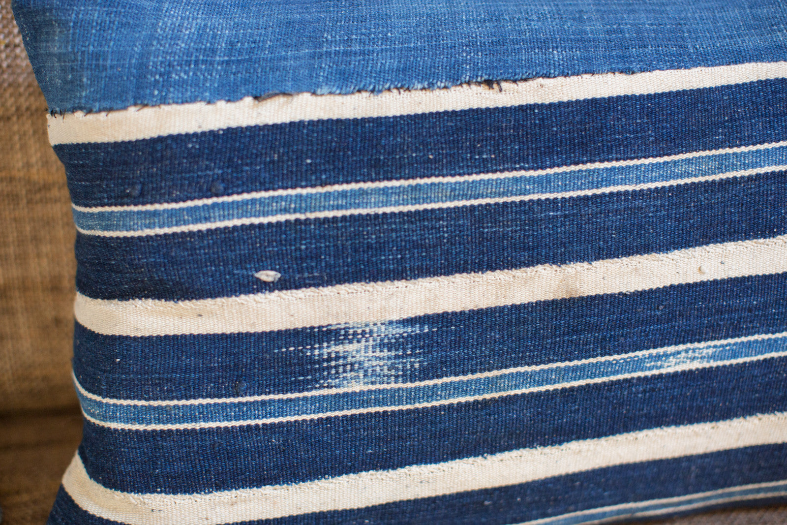 Handwoven Striped Indigo Lumbar Pillow // ONH Item 2033A Image 1