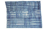 Vintage indigo blue handwoven textile with intricate white resist-dyed patterns, 3'4
