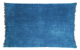 Vintage denim batik throw with subtle horizontal weave and varied indigo tones.