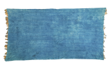 Hand woven African indigo throw, blue with horizontal seams and fringed edges, 3'7x6'9.