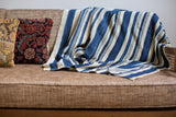 Collectible African Indigo Stripe Throw, hand-woven with rich blue and cream stripes.