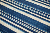 Textured hand-woven vintage indigo cloth with varied blue and cream stripes.